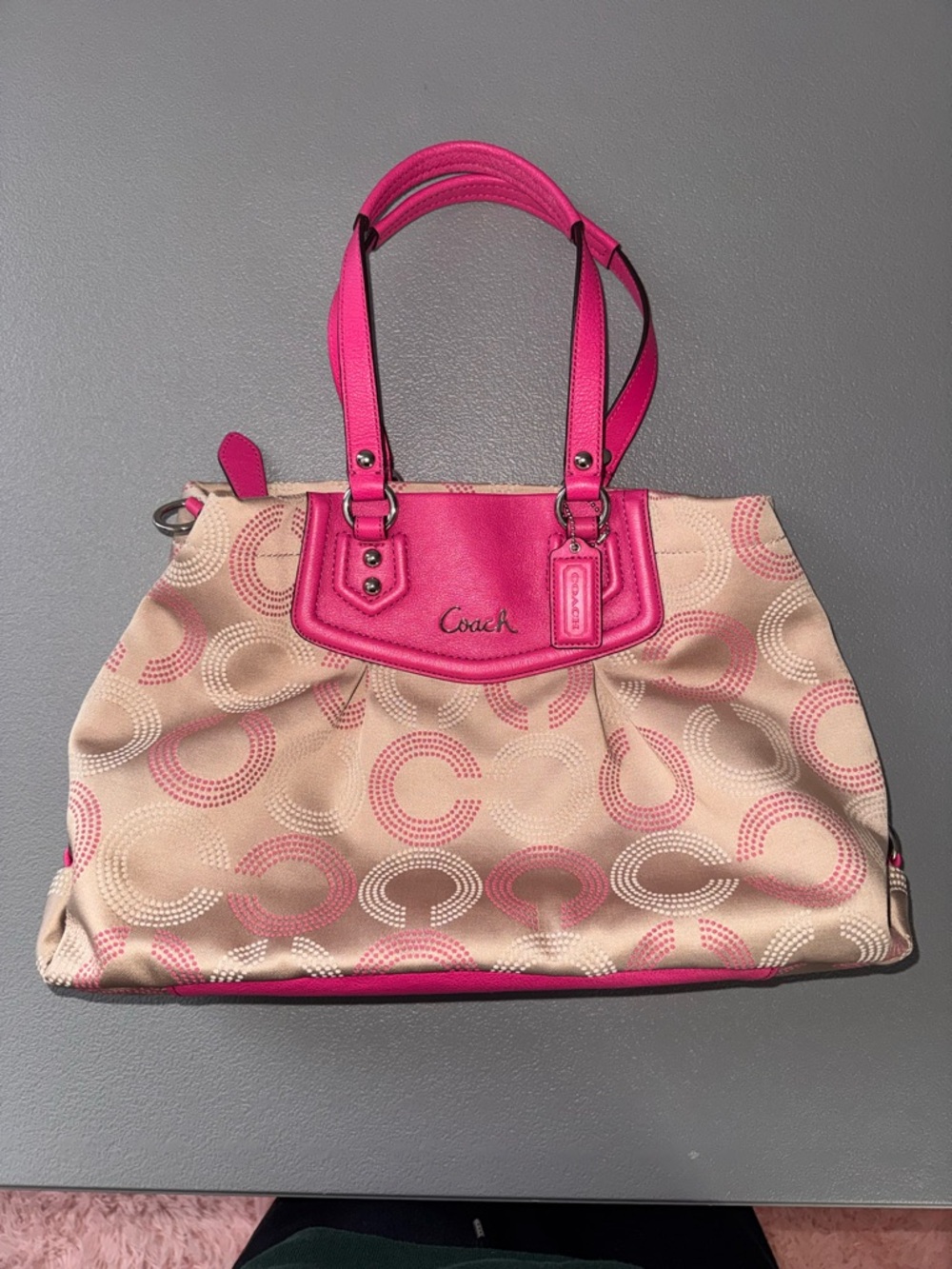 PRISTINE Coach Ashley Dotted Op Art Large Carryall Magenta Pink F20049 - Picture 4 of 14